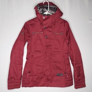 Burton Snowboard Jacket Small DryRide Red Snap Zip Pocket Hooded Water-resistant